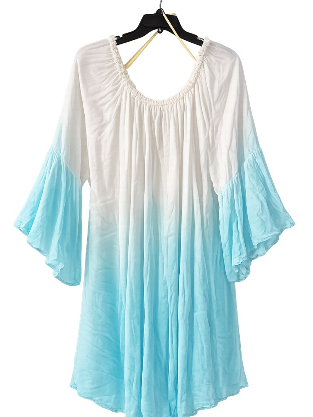 Light Blue Ombre Midi Dress with Bell Sleeves